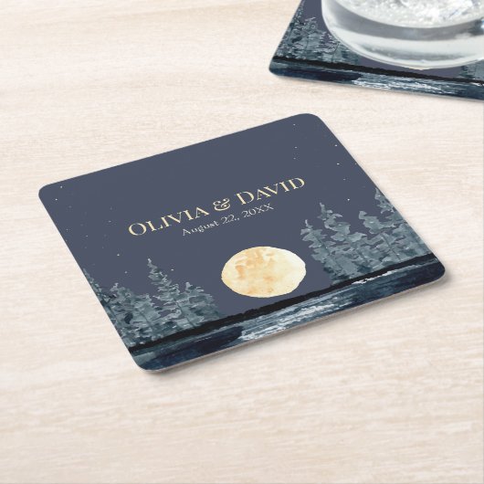 Vollmondwald und See Hochzeiten Napkins Rechteckiger Pappuntersetzer (angewinkelt)