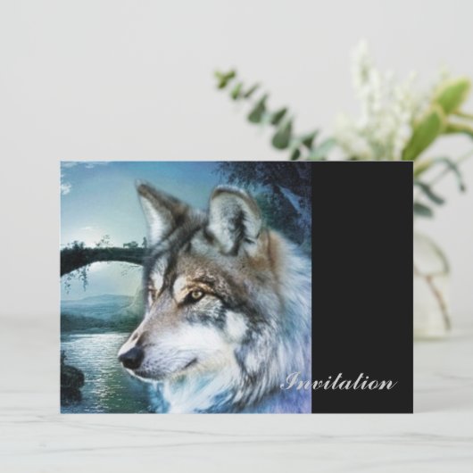 Vollmondwolf des Waldwaldmondscheins Einladung (Stehend Vorderseite)