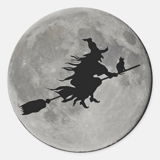 VOLLMOONWITCH AUF BROOM Halloween Hexenbügel Runder Aufkleber (Vorderseite)