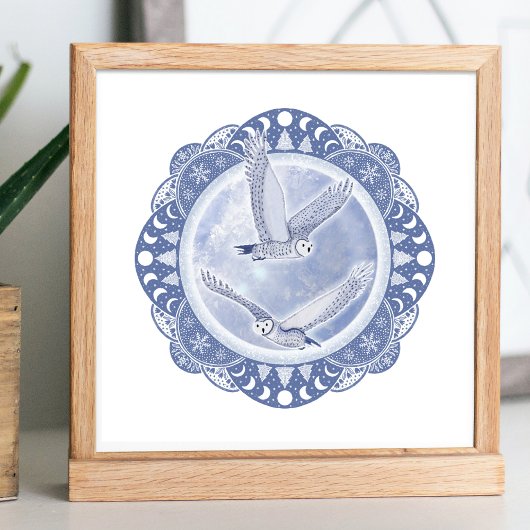 Vollschneemond | Februar Owls Moon Illustration Poster
