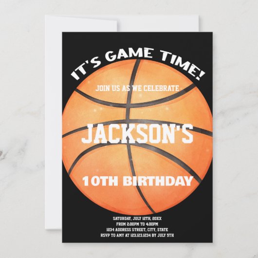 Vollschwarzer Basketball Ball Weiße Einladungen (Vorderseite)