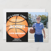 Vollschwarzes Foto Basketball Ball Weiß Einladung (Vorderseite)