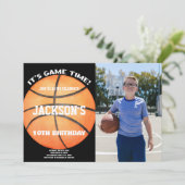 Vollschwarzes Foto Basketball Ball Weiß Einladung (Stehend Vorderseite)
