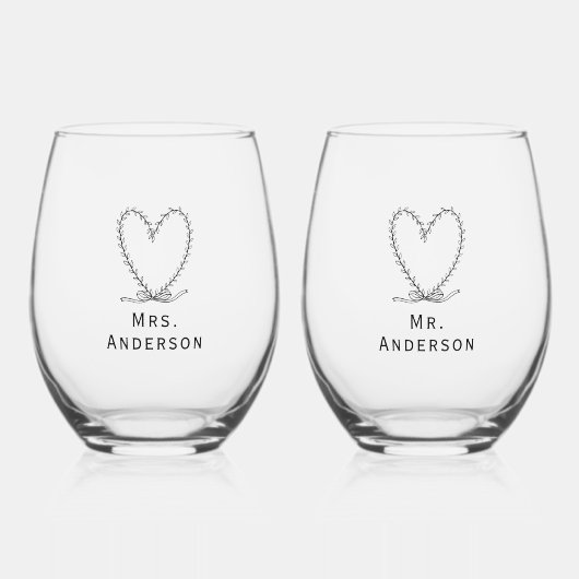 Vollständig anpassbar Mr. and Mrs. heart Weinglas Ohne Stiel (Vorderseite)