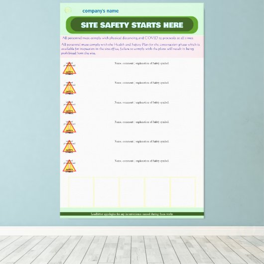 Vollständig anpassbare Baustellensicherheitskarte Leinwanddruck (Insitu (Holzboden))