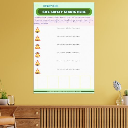 Vollständig anpassbare Baustellensicherheitskarte Leinwanddruck (Insitu (Wohnzimmer))