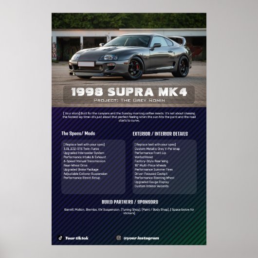 Vollständig anpassbare Car Show Spec Board Poster (Vorne)