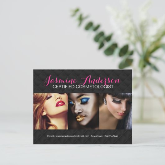 Vollständig anpassbare Makeup Artist Comp Card Postkarte (Stehend Vorderseite)