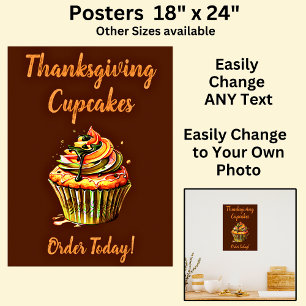 Vollständig bearbeitbare Erntedank Cupcakes, Cake  Poster