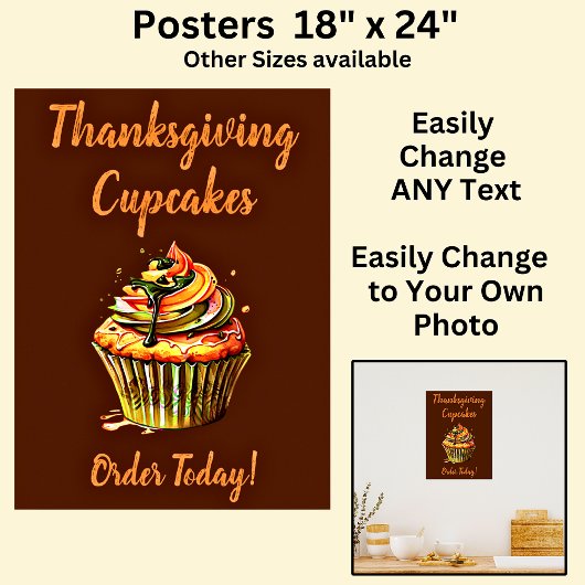 Vollständig bearbeitbare Erntedank Cupcakes, Cake Poster