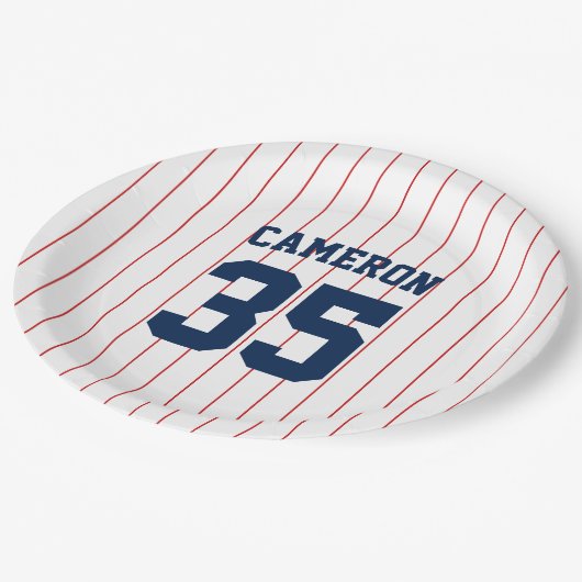 Vollständig bearbeitbare Farben Baseball Jersey St Pappteller (Schrägansicht)