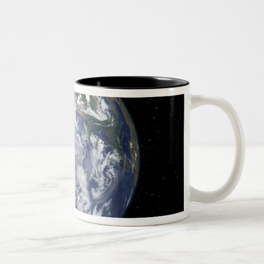Vollständig beleuchtete Erde, zentriert auf dem No Zweifarbige Tasse (Rechts)