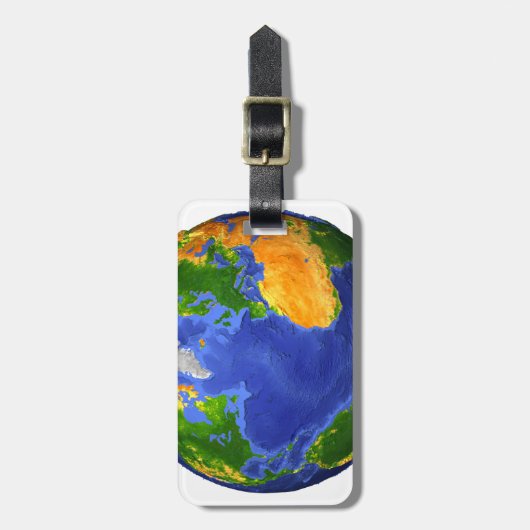 Vollständig die Erde mit topographischen Daten. Gepäckanhänger (Vorderseite vertikal)