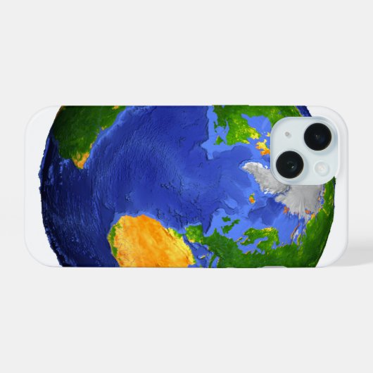 Vollständig die Erde mit topographischen Daten. iPhone 15 Hülle (Rückseite (Horizontal))