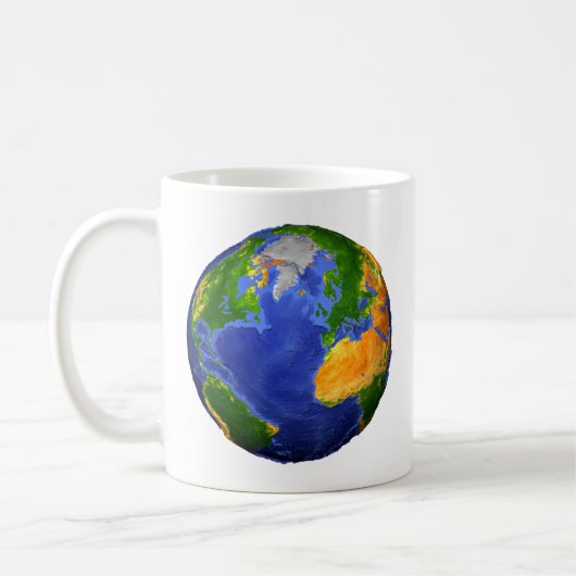 Vollständig die Erde mit topographischen Daten. Kaffeetasse (Links)