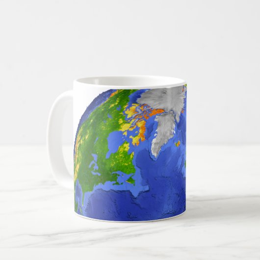 Vollständig die Erde mit topographischen Daten. Kaffeetasse (Vorderseite Links)
