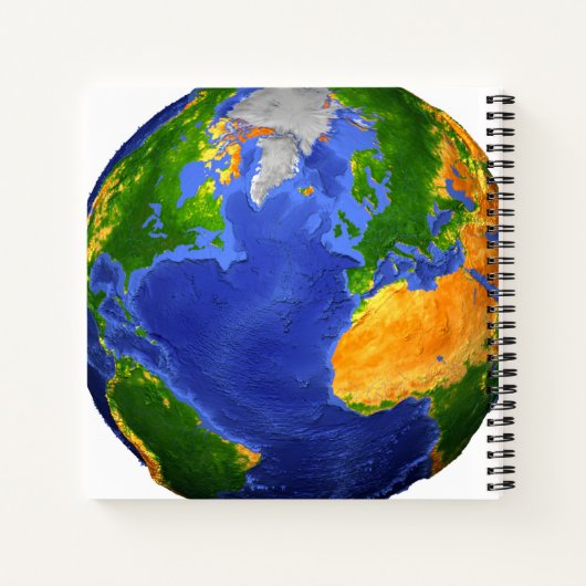 Vollständig die Erde mit topographischen Daten. Notizblock (Rückseite)