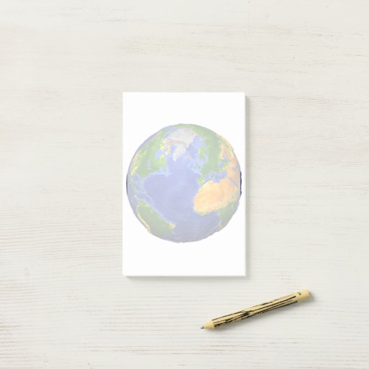 Vollständig die Erde mit topographischen Daten. Post-it Klebezettel (Auf Schreibtisch)