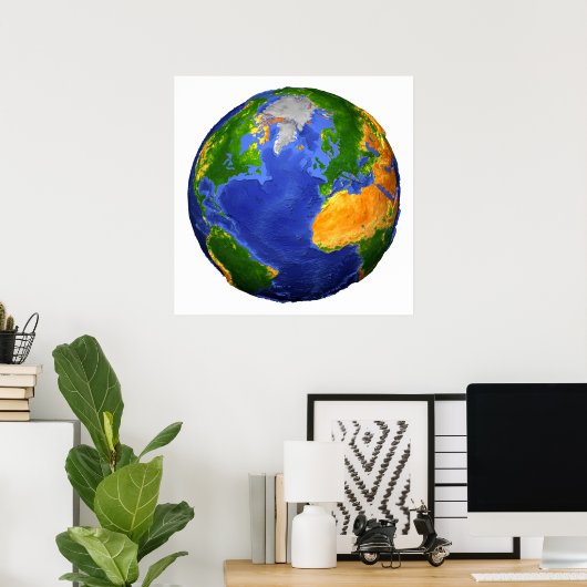 Vollständig die Erde mit topographischen Daten. Poster (Heimbüro)