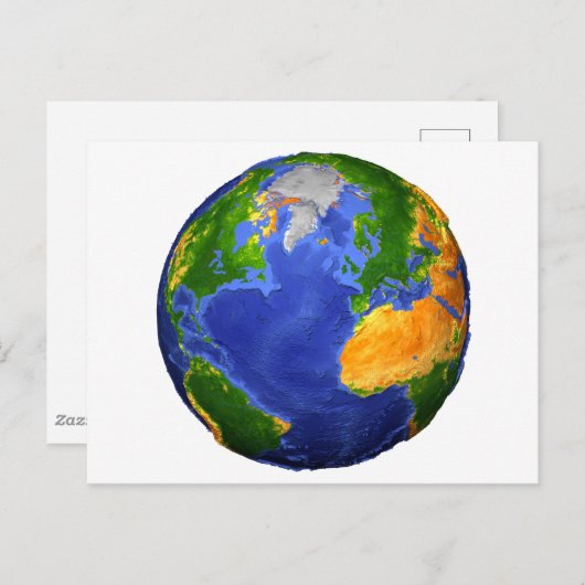 Vollständig die Erde mit topographischen Daten. Postkarte (Vorne/Hinten)