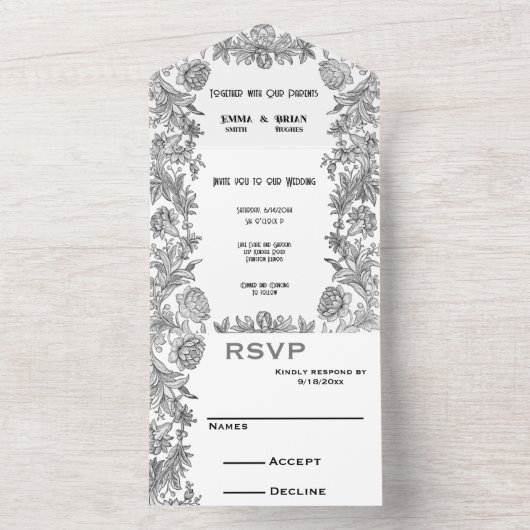 Vollständig geätzte Blume All In One Einladung (Innen Boden)