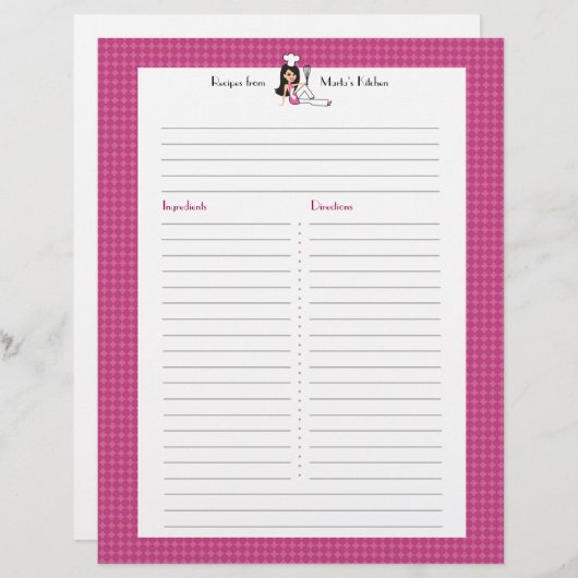 Vollständig Illustrierte Rezeptseite Benutzerdefin (Vorne/Hinten)