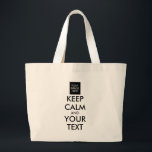 Vollständig Personalisiert BEHALTEN CALM und IHRER Jumbo Stoffbeutel<br><div class="desc">Ganz Personalisiert BEHALTEN CALM und YOUR TEXT. Bearbeiten Sie diese Designvorlage - ERSTELLEN SIE IHREN TEXT UND SETZEN SIE IHR FOTO EIN.</div>