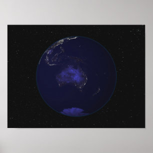 Vollständige Erde in der Nacht mit Stadtlichtern 2 Poster