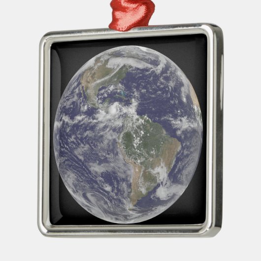 Vollständige Erde mit Nord- und Südamerika 3 Silbernes Ornament (Links)