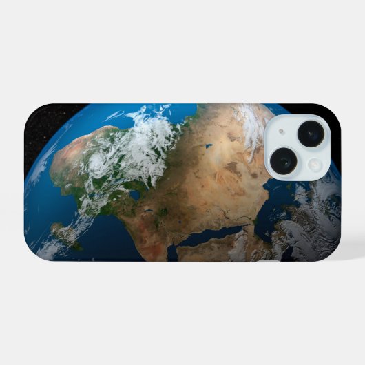 Vollständige Erde mit simulierten Wolken über Afri iPhone 15 Hülle (Rückseite (Horizontal))
