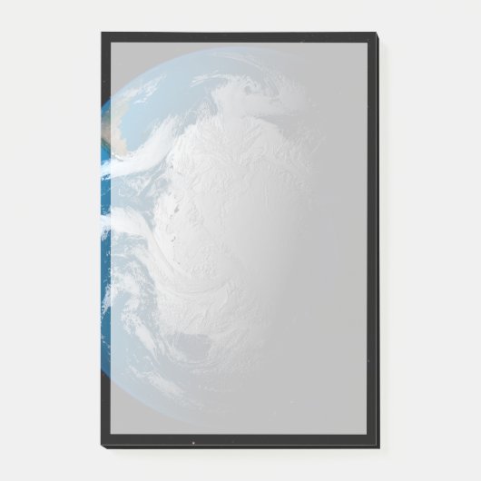 Vollständige Erde mit simulierten Wolken über der Post-it Klebezettel (Vorderseite)