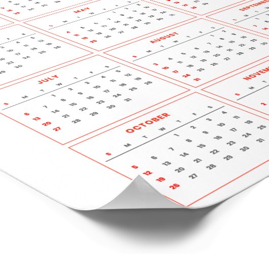 Vollständiger, minimaler vertikaler Kalender 2025 Poster (Ecke)