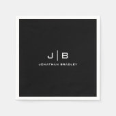 Vollständiger Name für Schwarzweiß-Monogramm Serviette (Vorderseite)