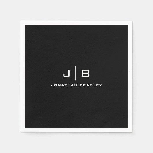 Vollständiger Name für Schwarzweiß-Monogramm Serviette (Vorderseite)