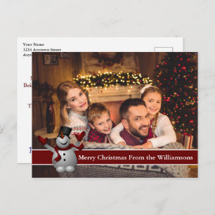 Vollständiger Schneemann mit rotem Foto Postkarte