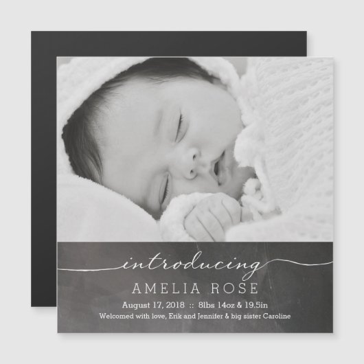 Vollständiges Foto-Babyankündigung im Chalkboard Magneteinladung (Vorne/Hinten)