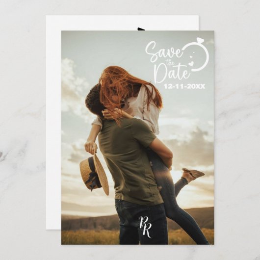 Vollständiges Foto-Design mit moderner Schrift Save The Date (Vorne/Hinten)