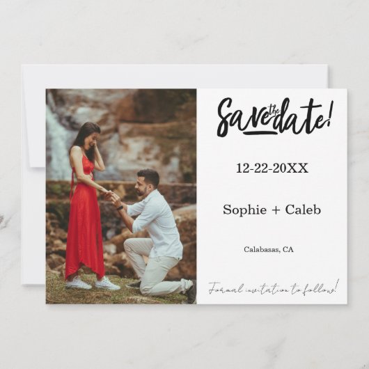Vollständiges Foto-Design mit moderner Schrift Save The Date (Rückseite)