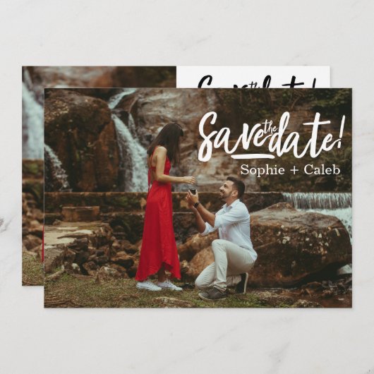 Vollständiges Foto-Design mit moderner Schrift Save The Date (Vorne/Hinten)