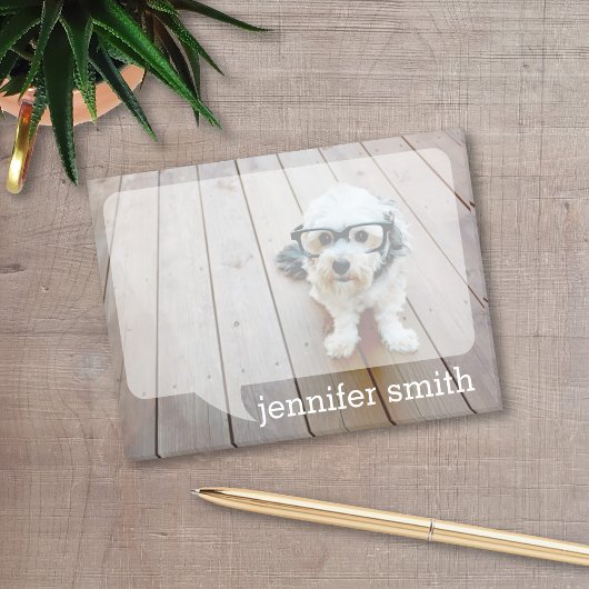 Vollständiges Foto-Design mit Sprechblase und Indi Post-it Klebezettel