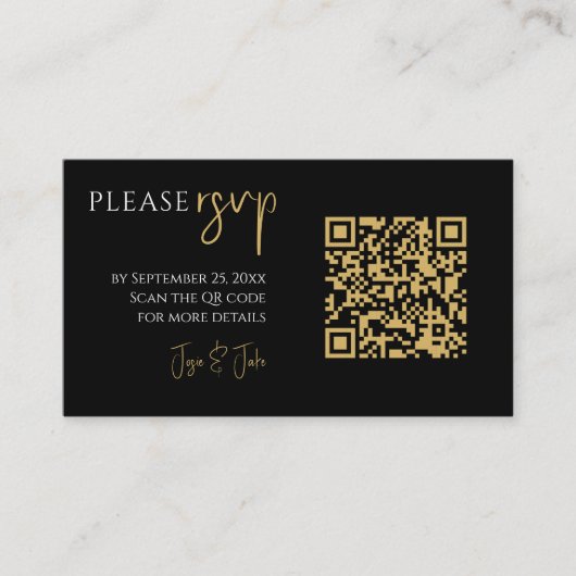 Vollständiges Foto, Gold QR-Code Schwarze Hochzeit Begleitkarte (Vorderseite)