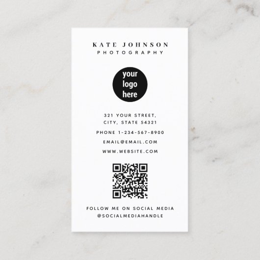 Vollständiges Foto-Logo für vertikale Fotografie Visitenkarte (Rückseite)
