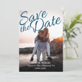 Vollständiges Foto mit 3 auf Save the Date Einladung (Stehend Vorderseite)