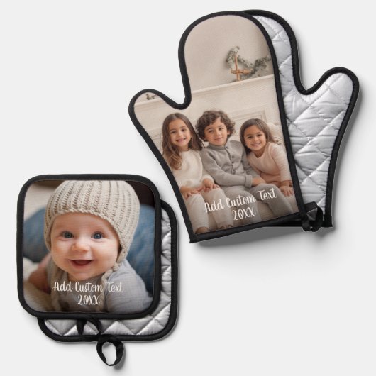 Vollständiges Foto mit benutzerdefiniertem Text in Ofenhandschuh & Topflappen-Set (Vorderseite/Rückseite)