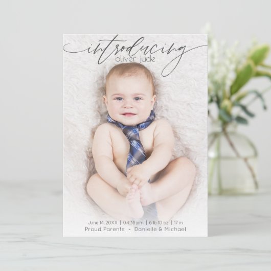 Vollständiges Foto Moderne Geburtsankündigung Blau Ankündigung (Stehend Vorderseite)