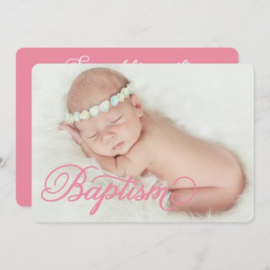 Vollständiges Foto Skript Rosa | Tauflanung Einladung (Vorne/Hinten)