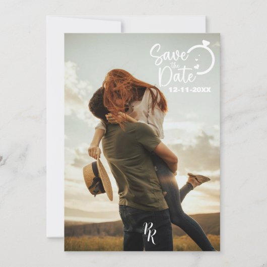 Vollständiges Fotodesign mit moderner Schrift Save The Date (Vorderseite)