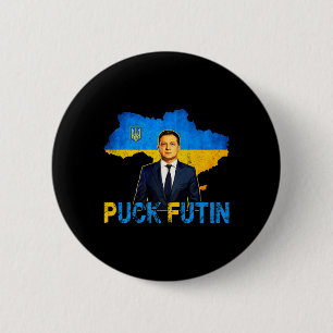 Volodymyr Zelensky Puck Futin Meme I Stand with UK Button