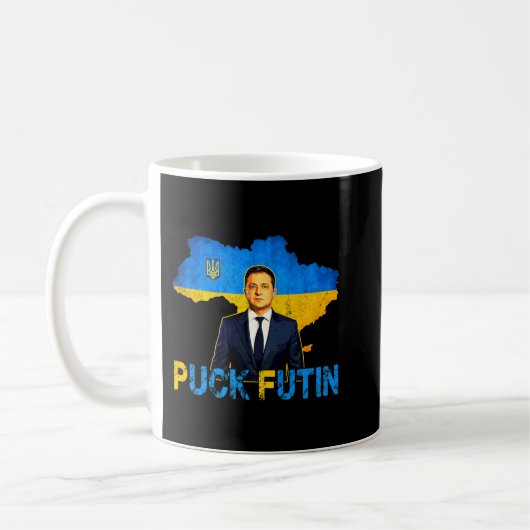 Volodymyr Zelensky Puck Futin Meme I Stand with UK Kaffeetasse (Links)