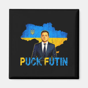 Volodymyr Zelensky Puck Futin Meme I Stand with UK Magnet